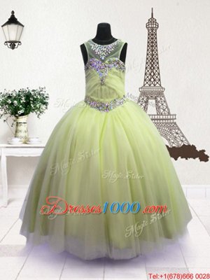 Super Scoop Beading Little Girl Pageant Dress Apple Green Zipper Sleeveless Floor Length