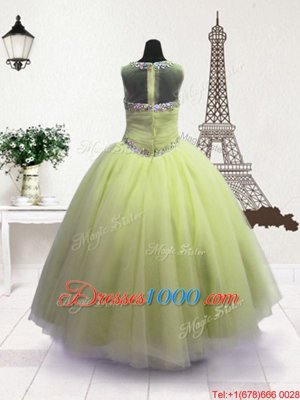 Super Scoop Beading Little Girl Pageant Dress Apple Green Zipper Sleeveless Floor Length