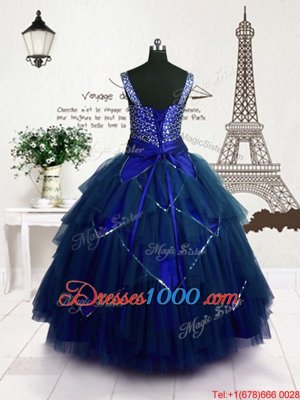 Modern Sleeveless Beading and Belt Lace Up Child Pageant Dress