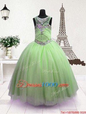 Cute Scoop Sleeveless Organza Kids Pageant Dress Beading Zipper