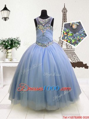 Turquoise Lace Up Kids Formal Wear Embroidery and Ruffled Layers Sleeveless Floor Length