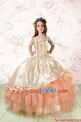 Ruffled Orange Red Sleeveless Organza Lace Up Little Girl Pageant Dress for Party and Wedding Party