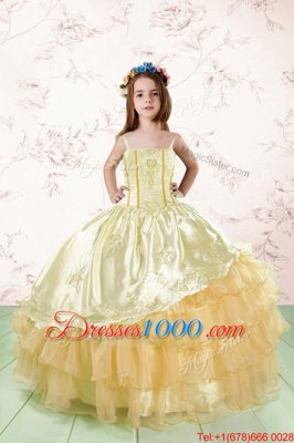 Orange Sleeveless Embroidery and Ruffled Layers Floor Length Girls Pageant Dresses