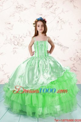 Lace Up Spaghetti Straps Embroidery and Ruffled Layers Child Pageant Dress Organza Sleeveless