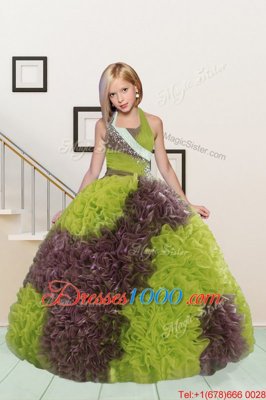 Superior Spaghetti Straps Sleeveless Organza Party Dress Wholesale Beading and Ruffles and Sequins Lace Up