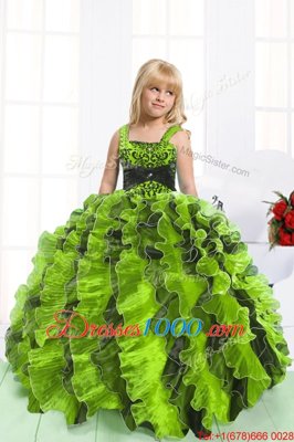 Best Yellow Green Sleeveless Organza Lace Up Little Girls Pageant Dress Wholesale for Party and Wedding Party