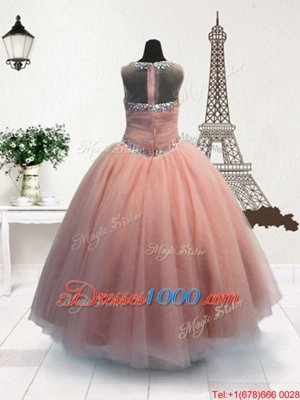 Best Scoop Sleeveless Beading Zipper Little Girls Pageant Gowns