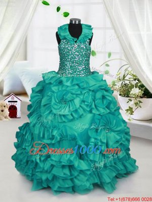 Charming Halter Top Taffeta Sleeveless Floor Length Party Dress for Girls and Beading and Ruffles