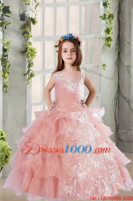 Amazing Organza Sleeveless Floor Length Child Pageant Dress and Lace and Ruffled Layers