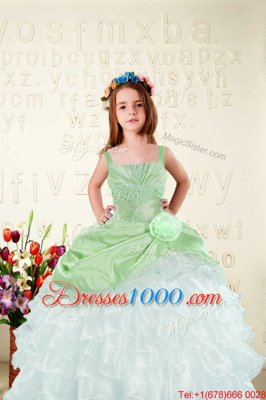 Most Popular Ruffled Floor Length Ball Gowns Sleeveless Apple Green Little Girls Pageant Dress Lace Up
