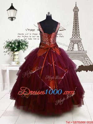 Sleeveless Lace Up Floor Length Beading and Belt Little Girls Pageant Gowns