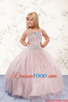 Fashionable Tulle Strapless Sleeveless Lace Up Beading Party Dress Wholesale in Baby Pink