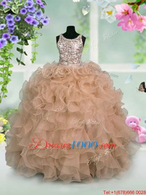 Sequins Floor Length Pink Little Girls Pageant Gowns Scoop Sleeveless Zipper