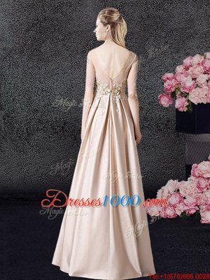 Superior Scoop Appliques Junior Homecoming Dress Champagne Zipper Half Sleeves Floor Length