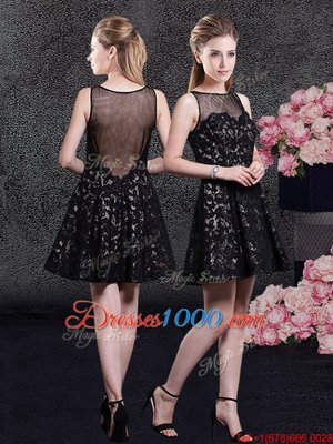 Black Side Zipper Prom Dress Lace Sleeveless Mini Length