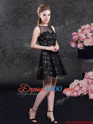 Black Side Zipper Prom Dress Lace Sleeveless Mini Length