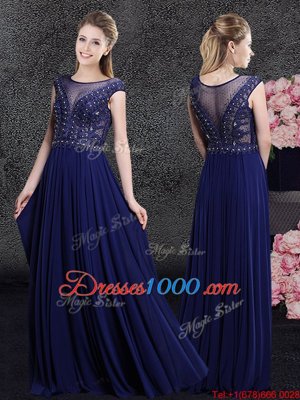 Beautiful Scoop Cap Sleeves Chiffon Beading and Appliques Side Zipper