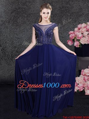 Beautiful Scoop Cap Sleeves Chiffon Beading and Appliques Side Zipper