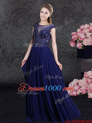 Beautiful Scoop Cap Sleeves Chiffon Beading and Appliques Side Zipper
