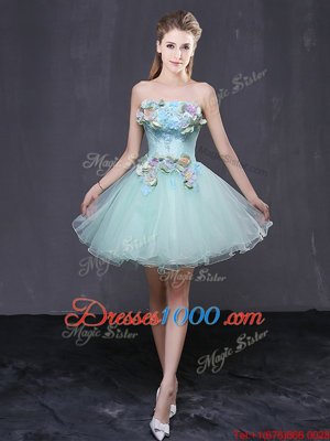 Trendy Organza Strapless Sleeveless Lace Up Hand Made Flower Cocktail Dresses in Apple Green