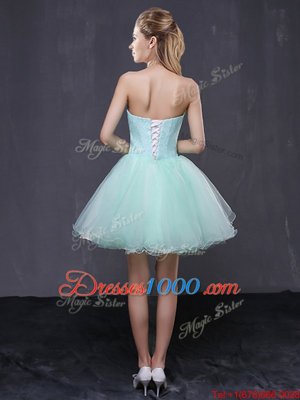 Trendy Organza Strapless Sleeveless Lace Up Hand Made Flower Cocktail Dresses in Apple Green