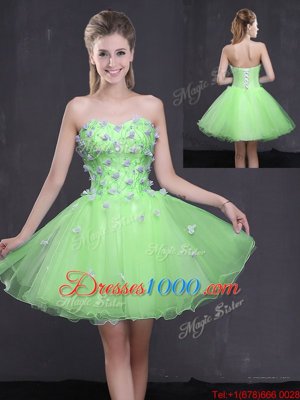 Mini Length Prom Evening Gown Organza Sleeveless Appliques