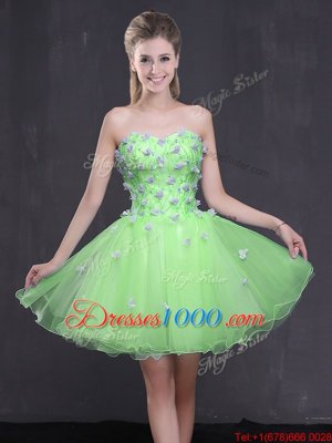 Mini Length Prom Evening Gown Organza Sleeveless Appliques