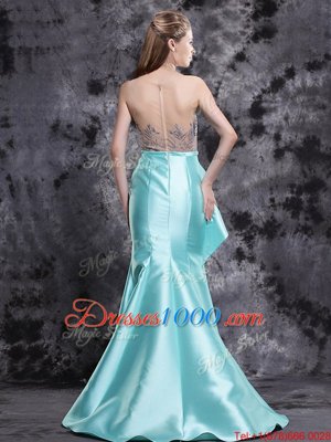 Free and Easy Mermaid Scoop Sleeveless Brush Train Zipper Appliques Dress for Prom