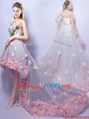 Chic Grey Lace Up Sweetheart Appliques Homecoming Dress Tulle Sleeveless