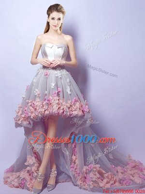 Chic Grey Lace Up Sweetheart Appliques Homecoming Dress Tulle Sleeveless