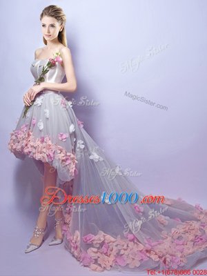 Chic Grey Lace Up Sweetheart Appliques Homecoming Dress Tulle Sleeveless