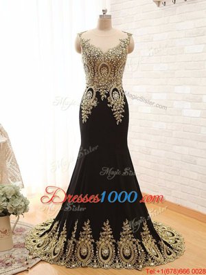 Traditional Scoop Black Side Zipper Homecoming Dresses Beading and Appliques Sleeveless With Brush Train