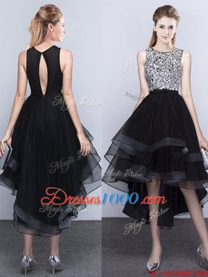 Best Scoop Sleeveless High Low Beading Backless Dress for Prom with Black
