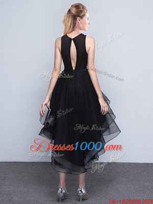 Best Scoop Sleeveless High Low Beading Backless Dress for Prom with Black