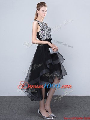 Best Scoop Sleeveless High Low Beading Backless Dress for Prom with Black