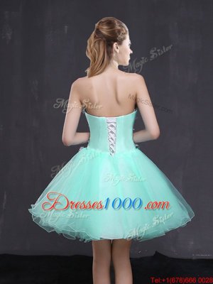 Apple Green A-line Sweetheart Sleeveless Organza Mini Length Lace Up Appliques Prom Party Dress