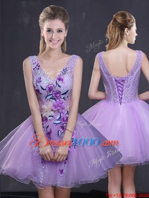 Sleeveless Lace Up Prom Dress Lavender Organza