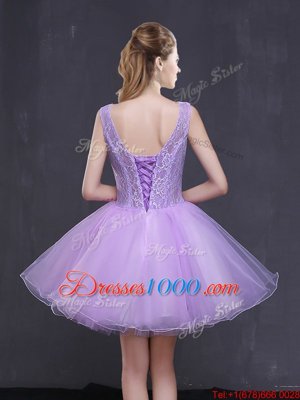 Sleeveless Lace Up Prom Dress Lavender Organza