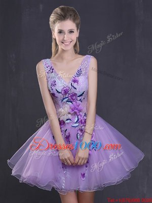 Sleeveless Lace Up Prom Dress Lavender Organza