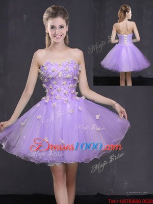Edgy Appliques Evening Dress Lavender Lace Up Sleeveless Mini Length
