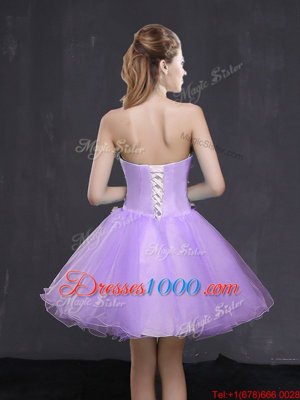 Edgy Appliques Evening Dress Lavender Lace Up Sleeveless Mini Length