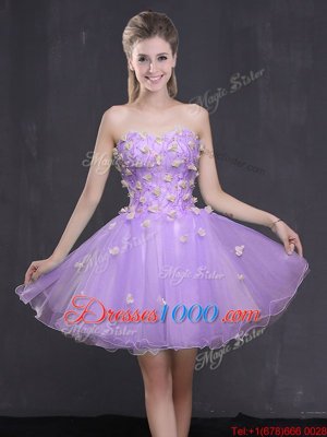 Edgy Appliques Evening Dress Lavender Lace Up Sleeveless Mini Length