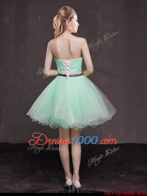 Unique Sleeveless Appliques and Belt Lace Up Prom Party Dress