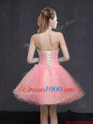 Pink Organza Lace Up Sweetheart Sleeveless Mini Length Celebrity Dress Appliques