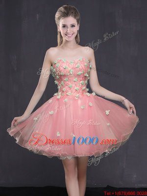 Pink Organza Lace Up Sweetheart Sleeveless Mini Length Celebrity Dress Appliques
