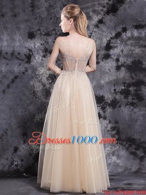 Artistic Beading Evening Dress Champagne Zipper Sleeveless Floor Length