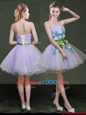 Lavender Sleeveless Appliques and Belt Mini Length Homecoming Dress