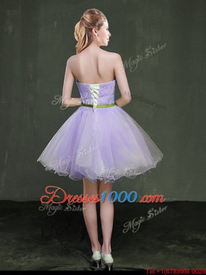 Lavender Sleeveless Appliques and Belt Mini Length Homecoming Dress
