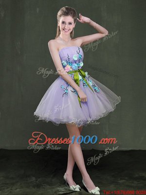 Lavender Sleeveless Appliques and Belt Mini Length Homecoming Dress