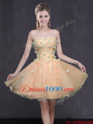 Custom Made Peach Lace Up Celeb Inspired Gowns Appliques Sleeveless Mini Length
